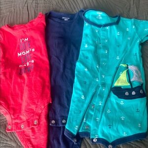3-Piece Baby Onesie Set - Coral, Navy & Teal Sailboat